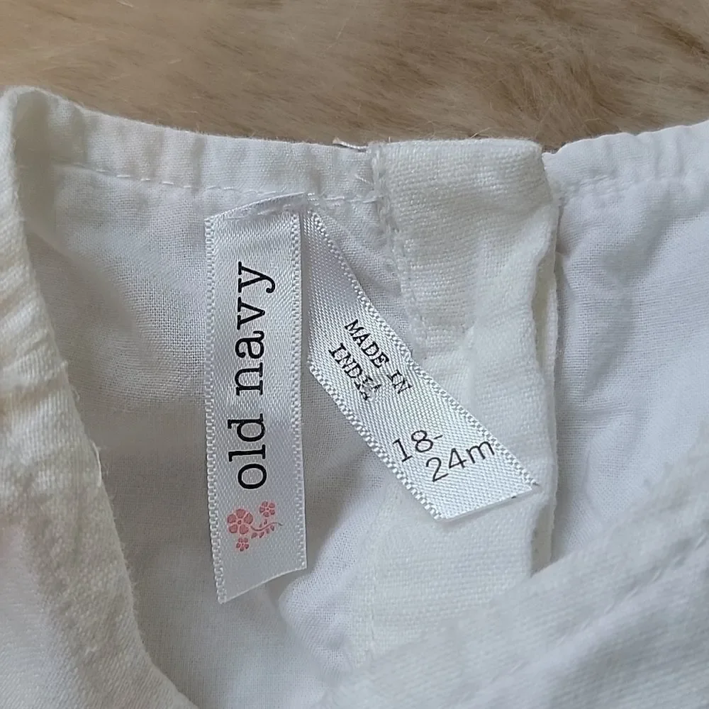 OLD NAVY WHITE LINEN/COTTON BOHO SUNDRESS, SIZE 18-24 MONTHS